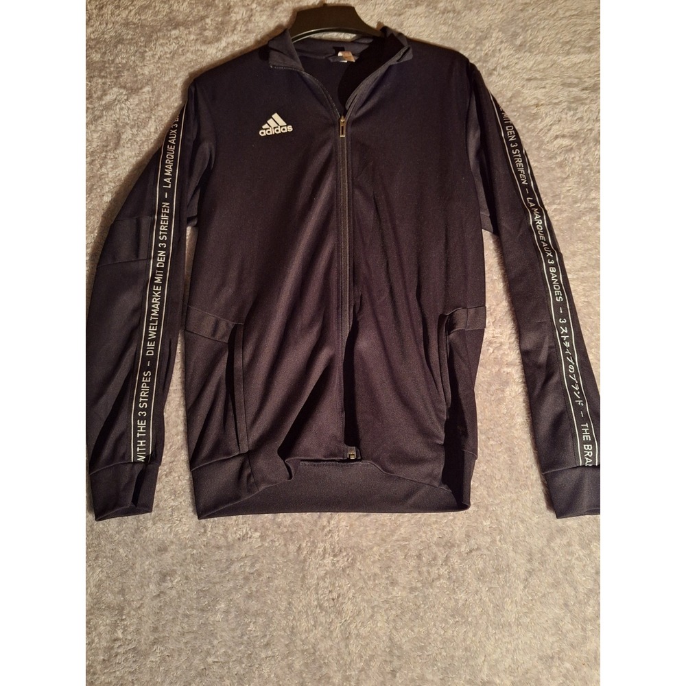 Adidas Track Jacket‎ Full Zip With The 3 Stripes Black Athletic Size